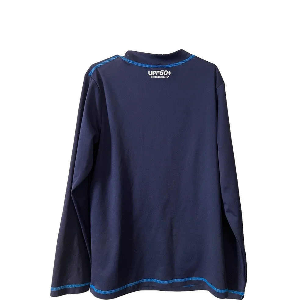 Speedo UPF 50+ Kids S Long Sleeve Rash Guard Swim Shirt Blue Shark Graphic